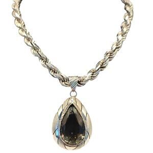 Heavy 925 Sterling Silver Rope Chain Necklace 24in 101.3g Pendant Italy